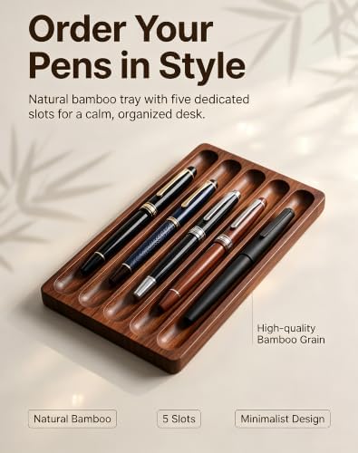 Pen holder Organizer of Office desks,Walnut Desk Pen Stand,Wave Pen TrayOffice Accessory,Teacher Gifts,Suitable for School,Home,Office Desktop Art Accessories (Walnut-5 Grid) - Image 3