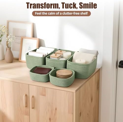 5-Pack Small Woven Rope Storage Baskets, 2 Sizes Organizer Bins - Image 5