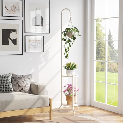Hanging Plant Stand,Plant Shelf Outdoor Indoor Plant Rack,White - Image 2