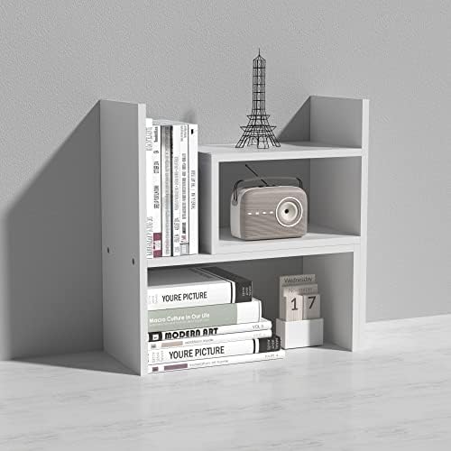 MASAKA B&W - Kawaii Storage Desktop Organizer for Your Desk Space, Double H Plants Display Shelf, Home Office Storage Rack Adjustable Stackable for Office, Dormitory (White*02) - Image 6
