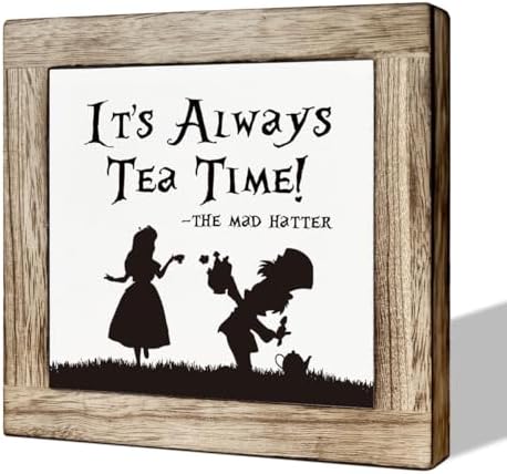 Wooden Box Signs for Home Decor, Farmhouse Wood Sign, Decorative Wooden Table Decors, Tea Lover Friend Gift, It's Always Tea Time Sign by MLTEye