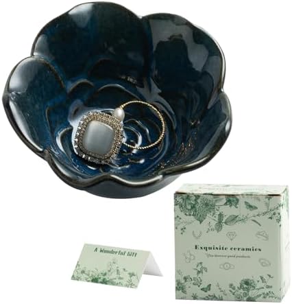 Mecaikru Ceramic Flower Jewelry Dish, 3.5 in Ring Tray with Gift Box & Card by Mecaikru