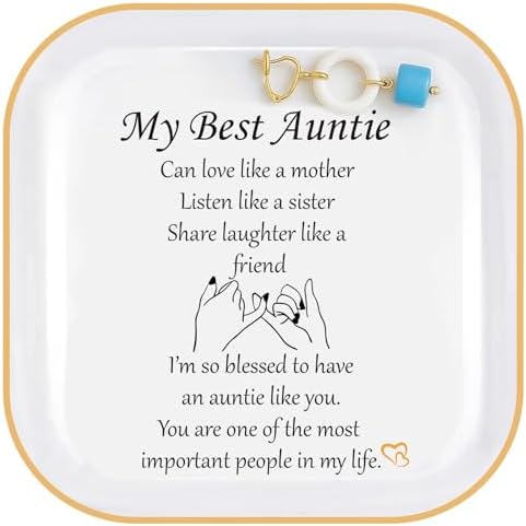 PUDDING CABIN Auntie Gifts Ceramic Jewelry Dish - Best Aunt Birthday Christmas Ring Tray by PUDDINGCABIN