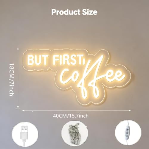Coffee Bar Signs for Home Kitchen Cafe Corner Shop Decor LED Dimmable But First Coffee Light up Neon Light Signs 5V USB Powered with Hanging Chain,Gifts for Birthday Shop Open - Image 2
