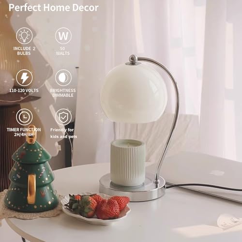 Modern Wide Base Candle Warmer Lamp, Timer/Dimmer (White) - Image 2