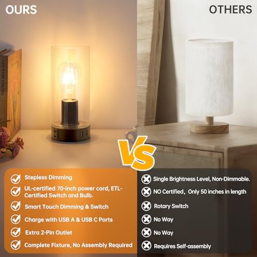 Touch Control Bedside Lamp with Charging Station, Black Small Table Lamp - Image 5