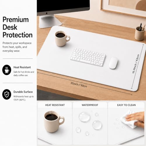 AFIING Cork Desk Mat 35.4" x 17", Dual-Sided Natural Cork & PU Leather Desk Pad, Non-Slip Waterproof Large Mouse Pad for Office, Home & Gaming, White - Image 4