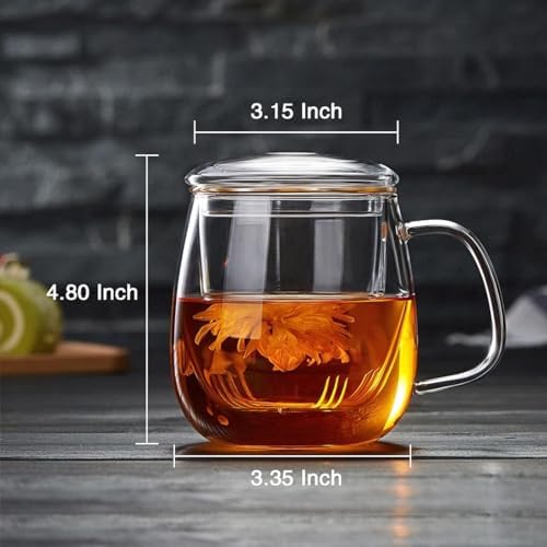 DOPUDO Glass Teacups 24 Pack Glass Tea Cup with Infuser and Lid, 17.6oz/520ml Large Borosilicate Teacup,Tea Clear Mug Cup for Loose Leaf Blooming Tea, Microwave & Dishwasher Safe. - Image 2