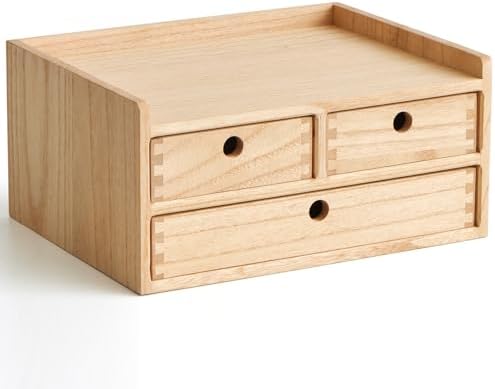 KIRIGEN Wooden Desk Organizer with 3 Drawers and Top Tray Natural DT2D3C-NA by KIRIGEN