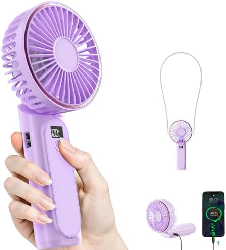TUNISE Portable Handheld Fan, 4000mAh, 180 Adjustable, 6 Speed Wind, USB Rechargeable Foldable Fan with Real-Time Electricity Display by 3DGreetingCards