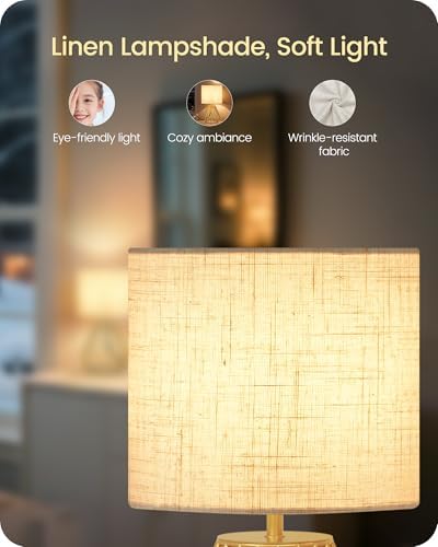 Gold Table Lamps Set of 2, Small Bedside Lamps Set of 2, 2700K LED Bulb Included, Gold Metal Base & Beige Linen Lampshade, Modern Nightstand Lamps for Bedroom, Living Room DE06TLP205 - Image 4