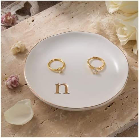 Lolalet Handmade Ceramic Ring Dish Jewelry Tray Plate with Initial, Small Monogram Gift for Her Women Girls Mother, Hostess, Engagement, Bridal Shower, Maid of Honor, Bridesmaid, Birthday, Christmas by Lolalet