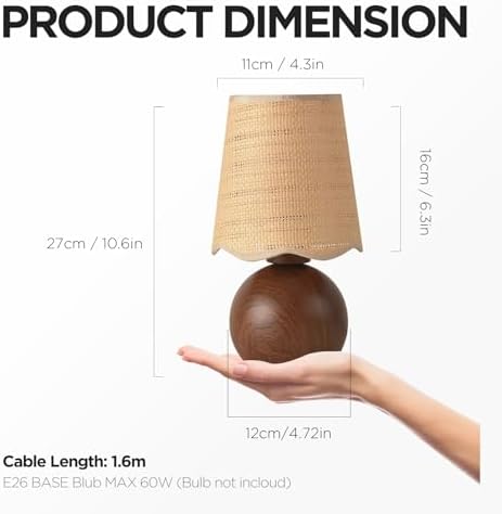 Minimalist Rattan Table Lamp, 11' Height, Woven Lampshade & E26 Socket Metal Base - Image 4