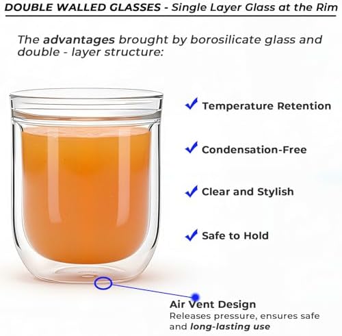 Aquach 8oz Double Walled Glass Espresso Cups Set of 2, Insulated Small Mugs - Image 5