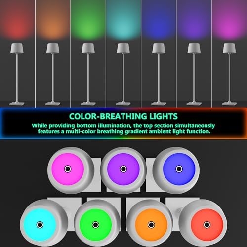 Timjorman Compact Cordless Table Lamp, Rechargeable LED Night Light, Dual Light Source (RGB Top & Warm Bottom), Touch Control & Timer, Metal Lamp for Bedroom & Kids Room (White 1PACK) - Image 5