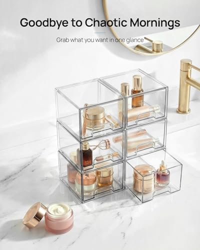 Vtopmart 2 Pack Small Clear Stackable Storage Drawers for Desk, Countertop - Image 3