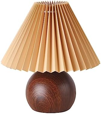 KUNJOULAM Small Pleated Table Lamp, Modern Bedside Nightstand Lamp with Coffee Lampshade, Cute Lamp for Bedroom Living Room Home Office Decor with E12 Bulb by KUNJOULAM