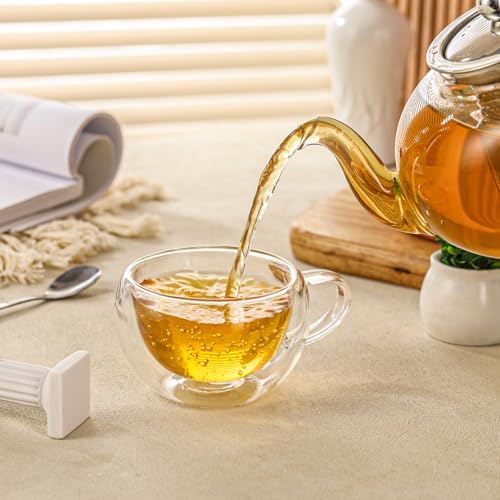 Double Wall Insulated Glass Tea Cups Set of 2, Clear Borosilicate Espresso Shot Cups for Espresso Machine, Glass Teacups Coffee Mugs with Handle for Cappuccino Latte, 7OZ/200ML - Image 5