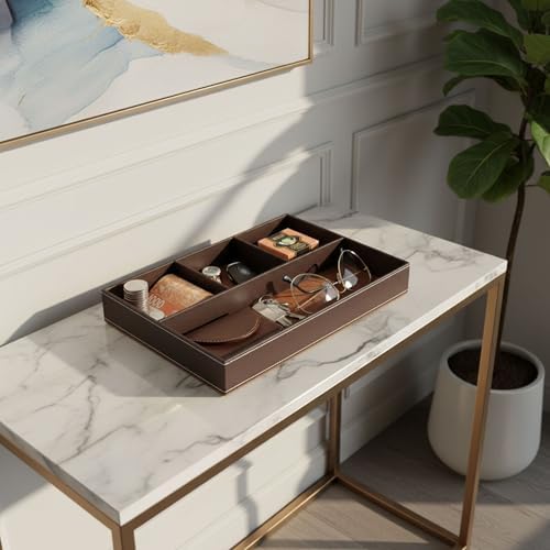 Leather Valet Organizer Nightstand & Dresser Storage Tray (Brown) - Image 6