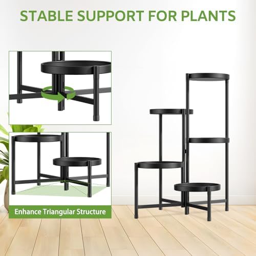 iDavosic.ly 5 Tier Large Plant Stand Indoor Outdoor, 10 In Wide Tray, Black - Image 6