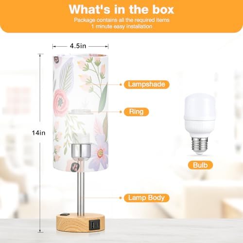 Fenmzee Floral Bedside Lamp for Bedroom, Dimmable Touch, USB A+C, AC Outlet - Image 5
