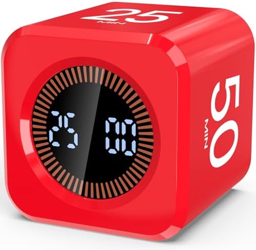 Digital Pomodoro Timer Cube 5/10/25/50min Preset, Silent & Sound Alarm by COWVTUJ