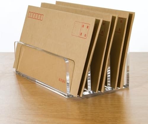 3 Compartments Clear Acrylic Mail Holder – Vertical Letter Sorter & Multifunction Desk Organizer for Bills, Documents, Notebooks – Modern Office/Home Envelope File Rack (Pack of 2) - Image 6
