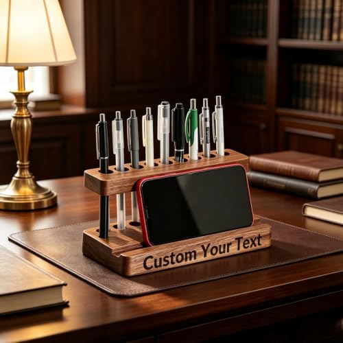 Personalized Pencil & Pen Holder for Desk with 9 Slot and Cell Phone Holder - Image 6