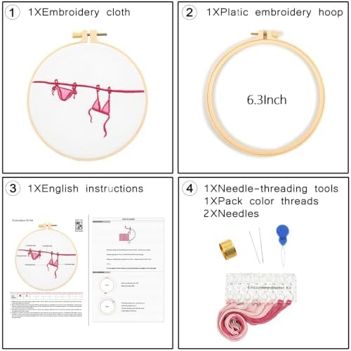 Crafmanoe Easy Hand Embroidery Kits for Adults Beginners, Embroidery Starters Kits, Pink Bikini Stamped Cross Stitch Kits Needlepoint Kits for Beginners Adults, Embroidery Hoop, Thread, Video Tutorial - Image 7