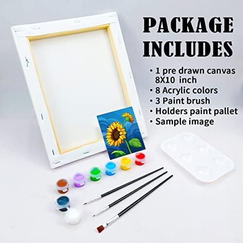VOCHIC Canvas Painting Kit, 8x10 Pre Drawn Sunflower Art, 8 Acrylic Colors, 3 Brushes, Pallet, Adult Party Supplies - Image 5