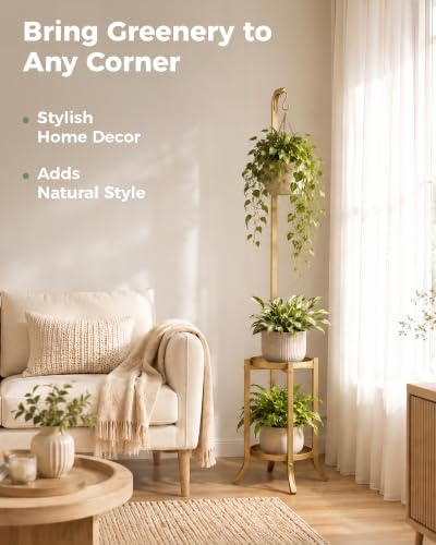 Bamworld Hanging Plant Stand Metal Plant Holder for Multiple Plants Gold - Image 6