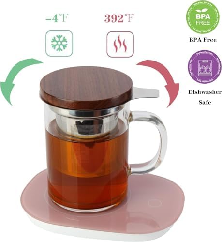 COMI Tea Cup with Infuser Walnut Lid&Handle, Glass Tea Cups with Wide Mouth Extra Large Capacity, Stainless Steel Tea Infuser Mug for Loose Leaf Tea Steeping(2PCS,14oz/400ml) - Image 4