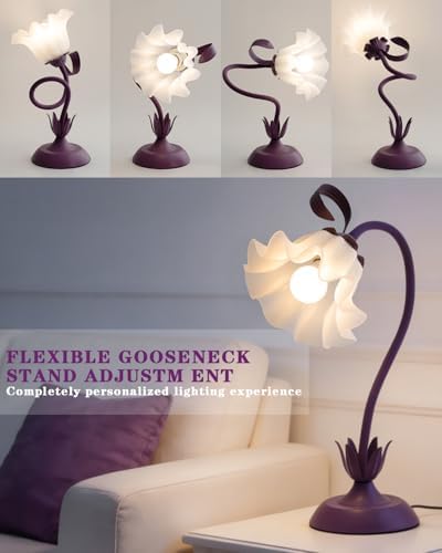 WERFOP Flower Table Lamp Cute Desk Lamp for Bedroom Home Decor (Purple) - Image 4