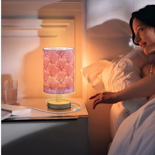Pink Brain Trees Weird Patterned Bedside Table Lamps with USB Port for Bedroom Lamp Accent Table Lamp Small Nightstand Lamp Sturdy Linen Shade Wooden Base Decorative Lamps for Kids|Reading|Dorm|Home - Image 7