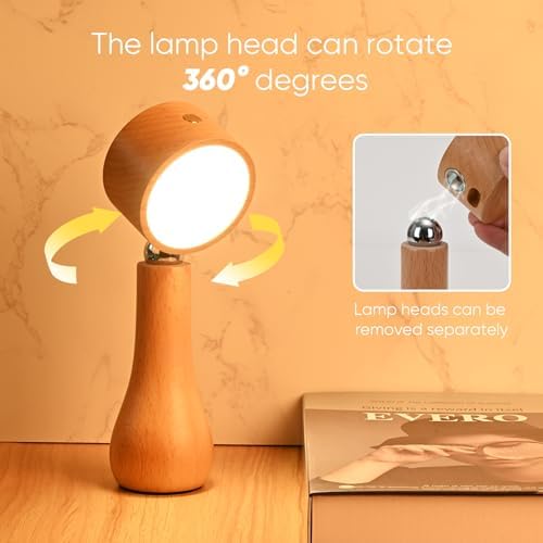 LONRISWAY LED Wooden Mushroom Lamp, Rechargeable Battery Operated Portable Cordless Touch Switch Small Lamp, Stepless Dimming, 360 Degree Rotation Angle Adjustable，Night Light for Birthday Gifts - Image 3