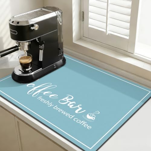 Findosom Dish Drying Mat, 18" x 24" Super Absorbent & Hide Stain Coffee Mat, Cuttable Drying Mat for Kitchen Counter, Coffee Bar Accessories, Under Dish Rack, Coffee Maker, Espresso Machine, Blue by Findosom
