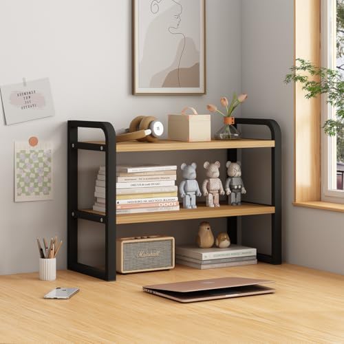 Office Desk Shelf Organizer, Wood Desktop Bookshelf Supplies Storage Rack, Shelf for Top of Desk and Dresser and Cubicle Decor Aesthetic Bookshelf by Janebert
