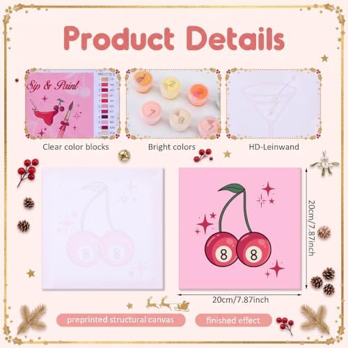 YooNotee 6 Pack Paint by Numbers Kit for Adults Sip and Paint Party 8x8 Inch Canvas with Acrylic Paints Brushes & Easels, Cocktail Wine Cake Floral Themed Painting Set for Girls Night - Image 3