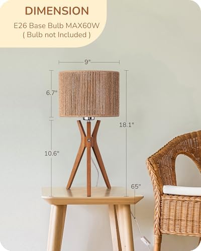 EDISHINE 17.5" Rattan Table Lamp, Handmade Paper Rope Woven Lampshade, E26 - Image 5