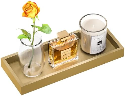 ZHWS Gold Bathroom Vanity Tray for Soap Dispenser, Perfume, Jewelry, Candle, Makeup, Decor, Toilet Tank Tray, Kitchen Tray for Spice, Salt, Coffee 11.3”L x 4.4”W x 1.14”H by ZHWS