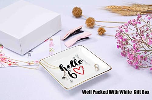 Topthink Hello 60 - Ceramic Jewelry Holder Ring Dish Trinket Tray - Funny 60th Birthday Gifts for Women Boss,Wife,Sisters,Bestie,Best Friends,Co-workers - Turning Sixty Present - 60 Years Old Gift - Image 4