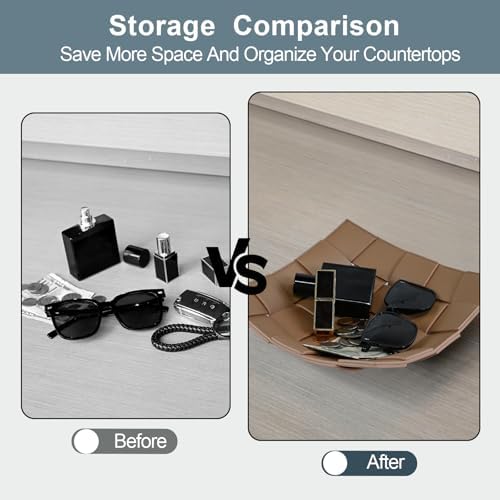 Valet Tray PU Leather Key Holder Bowl for Men and Women Entryway Table Nightstand Catchall Storage Organizer Tray for Wallet, Keys, Jewelry, Coins - Coffee, 9.8" L x 9.8" W x 2" H - Image 4