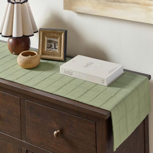ZeeMart Linen Checked Farmhouse Table Runner, 13x90 Inches Sage Green - Image 6