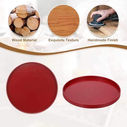 Wooden Serving Tray Round Wood Serving Tray Decorative Platter, 11.8 Inch Fit for Home Decor Kitchen Coffee Table Candle Holder, (Red) - Image 4