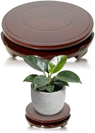 Wood Plant Stand Rotating,Vase Stand,Table Lamp Base,4.9 Inch Small Chinese Oriental Plant Stand,Bonsai Stand,Lamp Riser,Round Display Stand for Fishbowl Flower Pot Indoor by San+Tao+DS