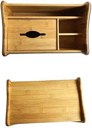 Bamboo Desktop Organizer Mini Desk Organizer Storage with Tissue Box for Small Items (Big(with Tissue Box Holder)) - Image 3
