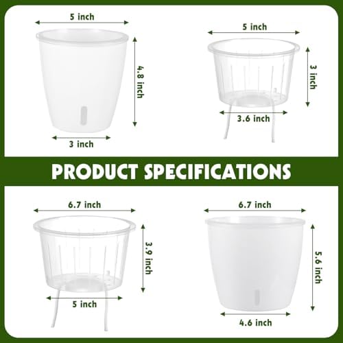 Self-Watering Pots for Indoor Plants, 8-Pack 6.7'' Self Watering Planter with Drainage Holes, Small African Violet Pots with Water Indicator, Clear Wick Pot, White - Image 2