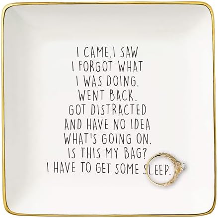 NZY Wandering Gifts,Funny Amnesiac Gifts for Distracted People,Grandma Friends,and People Who Forget Things Easily-Ceramic Jewelry Tray Trinket Holder Ring Dish-I Came I Saw I Forgot What I Was Doing by NZY