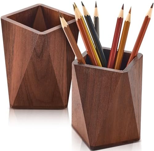 Henoyso 2 Pcs Wood Pen Holder for Desk Wooden Pencil Cups, Black Walnut by Henoyso