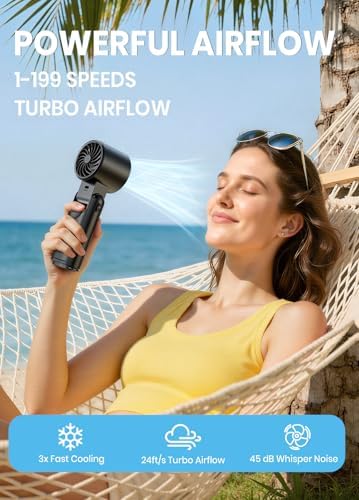 Portable Handheld Turbo Fan, 1-199 Speed Adjustable, Black - Image 2